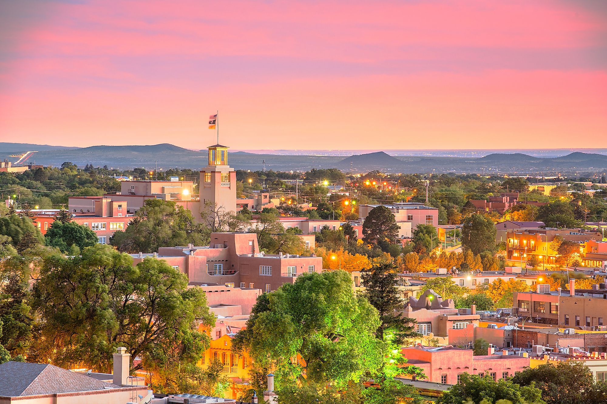 Santa Fe skyline at dusk, New Mexico