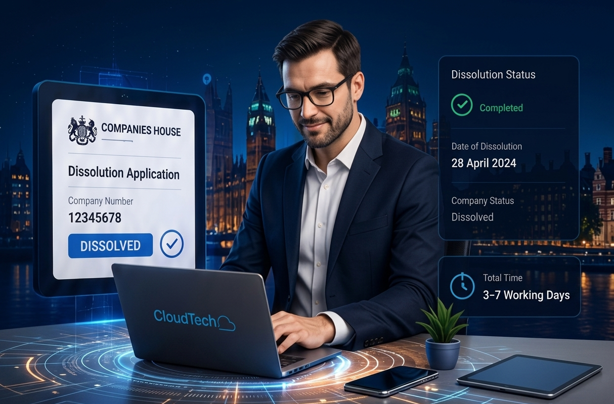 UK company dissolution application dashboard with consultant